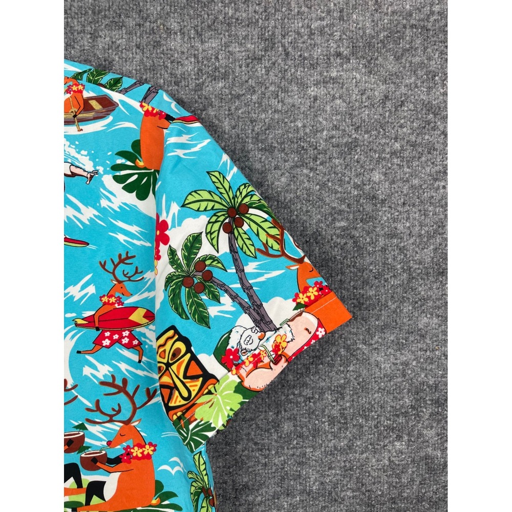 SSLR‎ Button Down Shirt Mens S Blue Excellent Surfing Santa Christmas Tropical - Picture 4 of 12